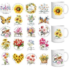 UV DTF Cup Wrap - 20 Sheets Butterfly UV DTF Cup Wraps for 16 OZ Flower Inspirational UVDTF Cup Wraps Waterproof UV DTF Wraps Personalized UV DTF Decals for Glass Cups Mug Tumbler DIY Crafts