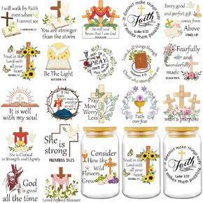 AFRITEE Transfer UV DTF Decal - 20 Sheets Christian Bible Verse UV DTF Cup Wraps for 16 20 40 Glass Coffee Mug, Wildflower God Bible Verse Motivational Quotes Transfer Stickers Church Creative Gifts