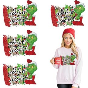 Christmas Iron on Patches Decals Grinchs Christmas Heat Transfers Vinyl Cartoon Christmas Green Monster HTV Iron on Transfer Paper for T-Shirt Clothing Hat Pillow Backpack DIY Craft Supplies (gch7)