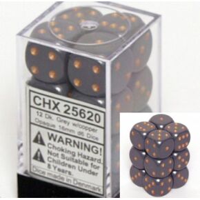 Chessex Dice d6 Sets: Opaque Dark Grey with Copper - 16mm Six Sided Die (12) Block of Dice