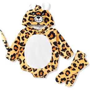 HINTINA Infant Baby Girl Animal Romper Hooded Bodysuit With Socks Halloween Christmas Outfits Fall Winter Clothes Set