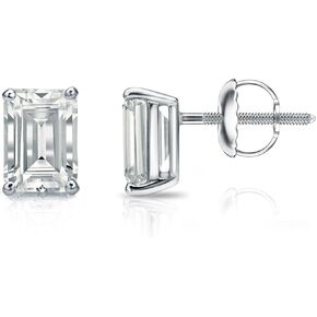 IGI Certified 1 to 1 2/5 Carat Lab Grown Diamond Emerald Cut Stud Earrings in 14k White or Yellow Gold (E-F, VS-SI, cttw) 4-Prong Basket Screw Back by Diamond Wish