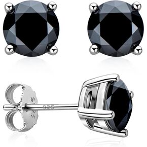 Black Stud Earrings for Men and Women,14k White Gold Plated Sterling Silver Diamond Earring,5mm Round Zirconia Jewelry Gift for Him/Her