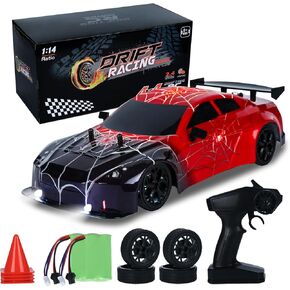 Spider RC Drift Car, 1:14 Monster Truck Remote Control Drift Car with Full Proportional Throttle 4WD GT Drift RC Cars with Cool Light Vehicle RC Drifting Car Gifts Toy for Adults Boys Kids