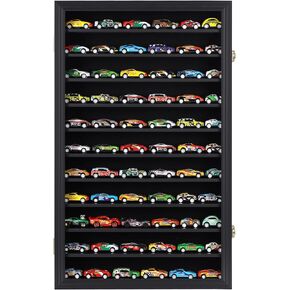 Hot Model Toys Cars Diecast Display Case Cabinet Wall Rack Compatible with Wheels and Matchbox Cars 1/64-1/43 Scale, 26.5" H X 16" W X 3.25" D Black Color Frame