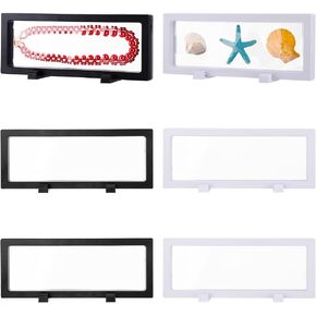 PH PandaHall 6Pcs Floating Display Case 3D Floating Frame Display Box Transparent Display Stand Holder, 9.1x3.6x0.78inch Jewelry Storage Box for Shell Necklace Bracelet Watch, White/ Black