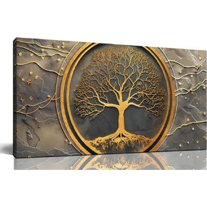 Tree Pictures Wall Art for Living Room - Gold Modern Wall Art for Office - Wooden Framed Wall Art Size 29" x 59"