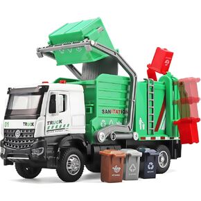 Garbage Truck Toys for Boys,Toy Garbage Truck Metal Diecast Cab,Pull Back Garbage Truck with Lights and Sounds,Front Loader Recycling Toy Garbage Trucks,Garbage Truck Toys for Boys Age 4-7