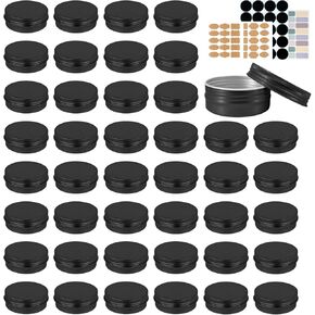 YQ 60 Pack Salve Tins,2 oz Tins with Lids Round Aluminum Tin with Lids 2oz Tin Can with Label for Balm,Beads,Weeds,Seeds,Salve,Spices and Homemade Candles(Black)