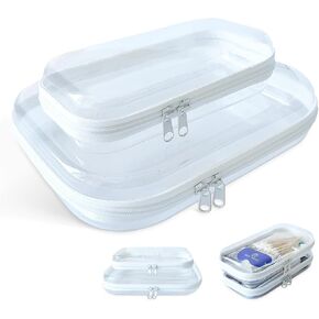 2PCS Zippered Transparent Cases for Snacks | Portable Zippered Hard Pouch for a Tidy Life, Waterproof Clear Hard Shell Zipper Case