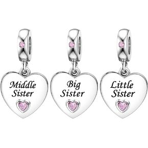 KunBead 3 pcs Pink Dangle Heart I Love You Family Charms Compatible with Pandora Bracelet for Mom Mother Daughter Nana Granddaughter Best Friends Sister