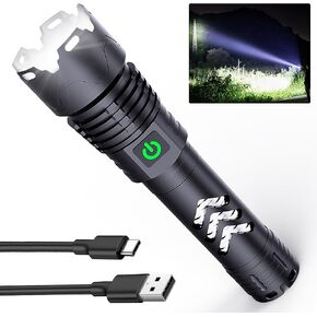 Alifa Tactical Flashlights High Lumens Rechargeable,2Pcs High Power Flashlight 900000 Lumen,Super Bright Led Flashlights with 5 Modes, Zoomable,IP65 Waterproof Handheld Flash Light for Home & Outdoor