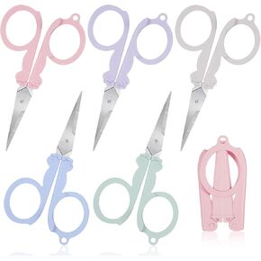 10 Pcs Pastel Mini Folding Scissors with Safety Cap Small Stainless Steel Scissors Telescopic Scissors Little Travel Badge Reel Scissors Portable Tiny Cutter for Nurse, School, Home, Cutting