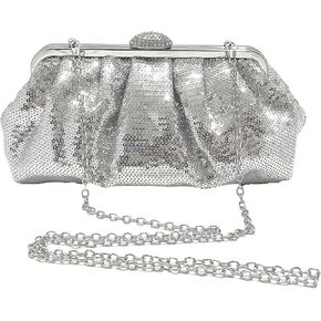 Solid Color Fish Scale Sequins Pleated Clutch Bag Hardware With Rhinestones Shiny Crossbody Purse for Women
