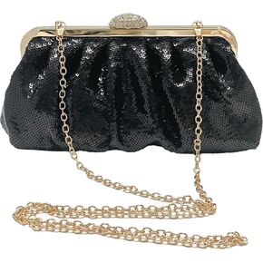 Solid Color Fish Scale Sequins Pleated Clutch Bag Hardware With Rhinestones Shiny Crossbody Purse for Women