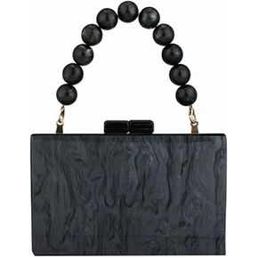 Women Acrylic Evening Clutch Bag Marbling Purse Handbag Stylish Pearl Chain Evening Bag for Wedding Cocktail Party