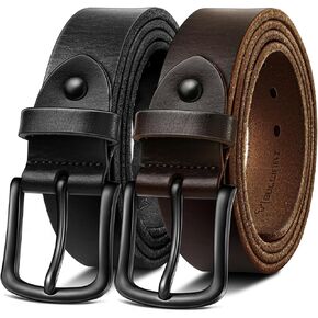 BULLIANT Men belt 2Pack, Grain Leather Belt For Gift Men Casual Dress Jeans 1 3/8 Gift Boxed