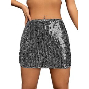 WDIRARA Women's Sequin Low Waist Cocktail Party Club Stretch Bodycon Mini Skirt
