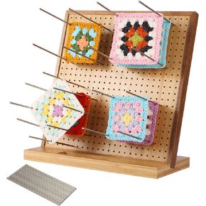 Ouraqto 11.8" Crochet Blocking Board with 20 Pegs/Pins,Blocking Boards for Crochet Projects Bamboo Granny Square Blocking Board for Crocheting Knitting,Blocking Mats for Knitting,Crochet Hooks Set