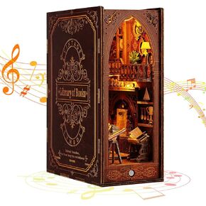 KKUYT Book Nook Kit، DIY Dollhouse Mini Booknook Kit رف الكتب إدراج ديكور كتاب الزوايا بناء نموذج مع مستشعر الضوء والموسيقى، الخشب 3D لغز Bookend ديكور للبالغين المراهقين عطلة عيد ميلاد هدية in Kuwait