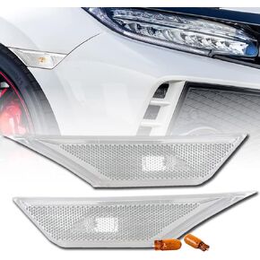 DEPO Clear Front Bumper Side Marker Light Set + Amber Bulbs compatible with 2016-2021 Honda Civic 2D/4D/5D