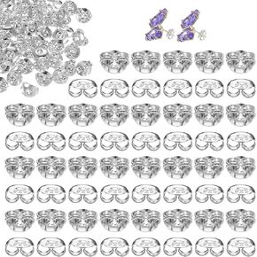 200Pcs Earring Backs, 925 Sterling Silver Earring Backs, Butterfly Earring Backing for Studs, Hypoallergenic Earring Backings, Replacement Secure Earring Backs for Posts