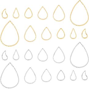 PH PandaHall 90pcs Hoop Earrings 24K Gold 925 Sterling Silver Open Bezels 6 Size Teardrop Wave Hollow Frames Linking Rings for Jewelry Making Resin Casting Earring or Chains Dried Flower