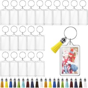 20 Set Acrylic Photo Keychain-Clear Picture Frame Keychain with Tassels