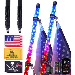 3FT LED Whip Light with Built-in Spring Base, LED Whip Light with App & Remote Control, Waterproof 360° Spiral Chasing Lighted Whip with Rocker Switch for UTV, ATV, SXS, Polaris RZR, Can-am