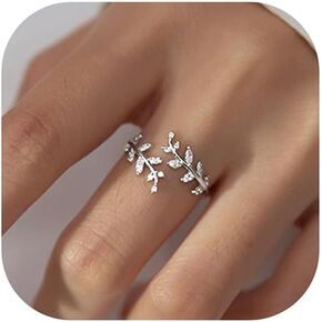 Leaf Wrap Rings For Women Gold Vine Rings Adjustable Silver Leaves Statement Hypoallergenic Open