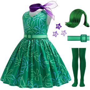 Girls Green Costume Cosplay Dress up Halloween Outfits with Wig