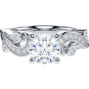 THELANDA 1CT Genuine Moissanite or Simulated Diamond Sterling Silver Filigree Leaf Vintage Bridal Promise Engagement Ring For Her