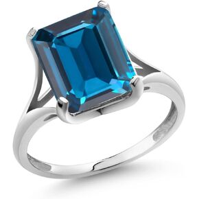 Gem Stone King 14K White Gold 10X8MM Emerald Cut Gemstone Birthstone Engagement Ring | Wedding Anniversary Promise Gold Ring For Women | Available In Size 5-9.5