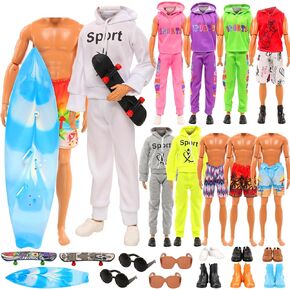 Miunana 12 بوصة بوي دمية رياضية بدلات 15 قطعة ملابس دمية ذكر وإكسسوارات لوح التزلج بوي دمية ملابس أحذية ونظارات شمسية رجل دمية السباحة جذوع أزياء بوي دمية مجموعات رياضية in Kuwait