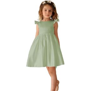 Satin Pearls Flower Girl Dresses for Wedding Kids Princess Pageant Dress Guest Bow-Knot Prom Ball Gowns Tutu Dress