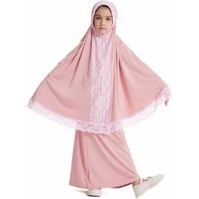FYMNSI Muslim Abayas for Girls Kids Abaya Dress Full Cover Lace Hijab Islamic Kaftan Khimar Skirt Set Dubai Prayer Dress 2PCS