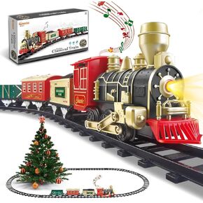 Train Set, Train Set for Toddlers w/Xmas Sounds & Lights, Train Set for Kids, Christmas Train Sets for Around The Tree, Model Train Set for Boys Girls 3 4 5 6 7 8+ Years Old Kids Christmas Toys Gifts
