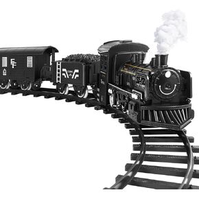 Electric Train Set for Kids- Battery- Powered Model Train with, Sounds& Lights Steam Locomotive Engine, Cargo Cars& Tracks- Christmas Train Sets for Under The Tree