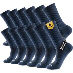 LEVEL8 Mens Work Crew Socks, Comfy Mid Calf Dress Socks, Moisture Wicking Long Running Athletic Boot Socks, 6 Pairs