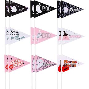 18Pcs Ghost Boo Halloween Pennant Flags Boo Basket Pennant Flags- Perfect for Halloween Decorations & Parties, Black&Pink