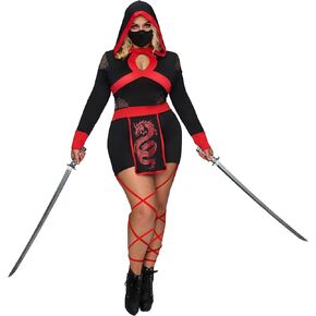 Spooktacular Creations Plus Size Ninja Costume Women Halloween Costumes with Ninja Mask for Halloween Party Cosplay