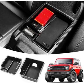 Center Console Storage Organizer Compatible with Ford Bronco 2021 2022 2023 2024 2/4-Door Console Tray Storage Box Accessories with Non-Slip Mat ABS Black, 2 Pcs(Not for Bronco Sport)