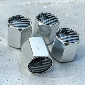 TACTILIAN American Flag Tire Valve Stem Caps 4 Pack | Black Subdued Aluminum with Rubber O-Ring Air Leakproof Valve Caps Cover fits Cars, Trucks, Bikes, Motorcycles, Bicycles Tire Caps