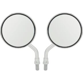 Motorcycle Rear View Mirror, 1 Pair Universal Motorcycle 3.4 Inch Side Mirror Wide Vision Motorcycle Handlebar Round Mirror 8mm 10mm Thread(Silver)
