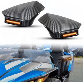 Side Rearview Mirror Guard Cover for Slingshot, Carbon Fiber Style Rear Side View Mirror Cover Trim Decoration w/Turn Signal Marker Ligh for 2015-2023 Polaris Slingshot Exterior Accessories