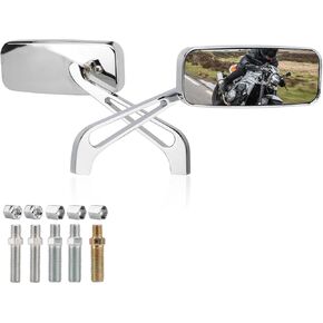 Universal 8mm 10mm Chrome Rectangle Motorcycle Rearview Side Mirrors Compatible with Kawasaki Suzuki Yamaha Cruiser Chopper, Anti-Glare Blue Glass