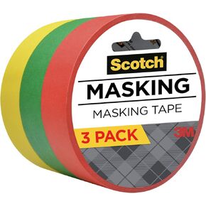 Scotch Expressions Masking Tape, .94 in x 20 yd, 3 Rolls/Pack, Red, Yellow, Green (3437-3PRM)