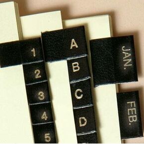 Ring Book Index Dividers, Numbered 1-50, Gold on Black Leather Tabs, for 8.5 x 11 Sheets - Full Set