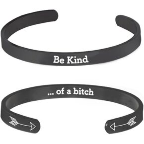 2Pcs Be Kind of a B Bracelets for Women Teen Best Friends Bracelet Stainless Steel Inspirational Bracelet Hidden Message Cuff Bracelet Sister Gift