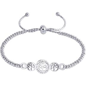 555Jewelry Adjustable Slider Cuff CZ Tree Of Life Bolo Bracelet for Women & Girls